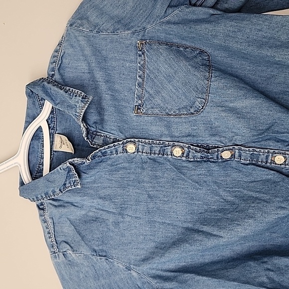 Oshkosh denim chambray girls drawstring top shirt 10 12 - Picture 3 of 5